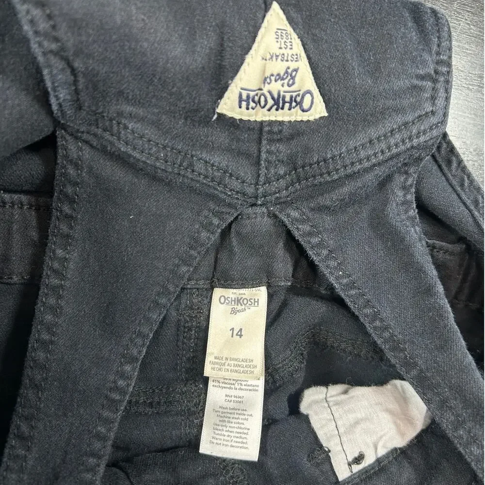 OshKosh B'gosh Sz 14 Girls Straight Leg Black Overalls- Preowned some stretch